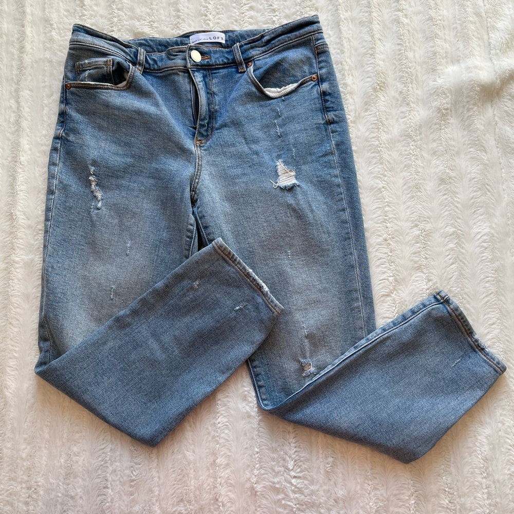 LOFT Modern Skinny Crop Distressed Girlfriend Jeans sz 29